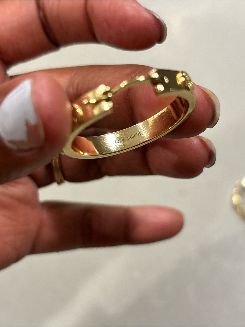 Tory Burch Gold-Tone Logo Hoop Earrings - Picture 4 of 5